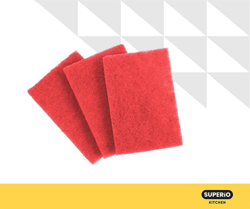 Scouring Pad Non-Scratching Scrubber Non-Scratch Cleaning Scrub Pads Heavy Duty Scouring Pad Reusable Kitchen Scrubbing Pad Pack of 3 Red, by Supe...