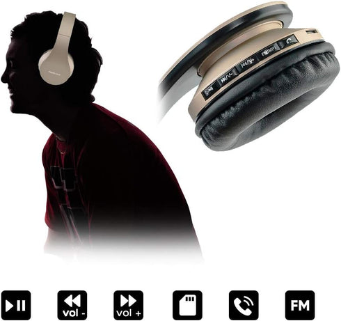 PowerLocus Wireless Bluetooth Over-Ear Stereo Foldable Headphones, Wired Headsets Rechargeable with Built-in Microphone for iPhone, Samsung, LG, i...