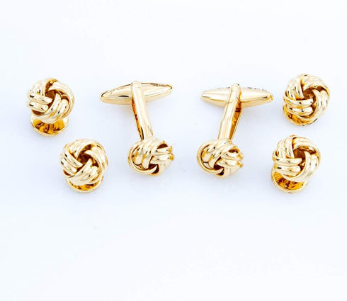 Knot Gold Tone Cufflinks and Studs Tuxedo Set in a Presentation Gift Box & Polishing Cloth...