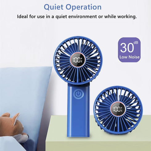 Mini Portable Fan, Powerful Handheld Fan Rechargeable with LED Display, Hand/Desk/Neck 3 In 1 Personal Fan with 6 Speed and 180° Foldable, Quiet f...