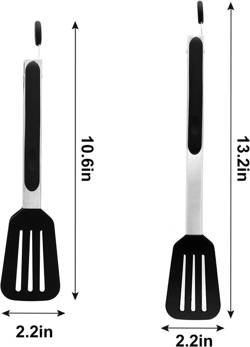 Cooking Tongs 9 inches and 12 inches Stainless Steel Kitchen Silicone Serving Tong Heat Resistant Meat Turner Spatula Tongs with Locking Handle Jo...