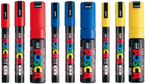 Posca Marker Acrylic Paint Pens Primary Color Set(Red, Blue, Yellow) 3 Color Set Of 9 Pens PC-3M/PC-5M/PC-8K Fine/Medium/Chisel...