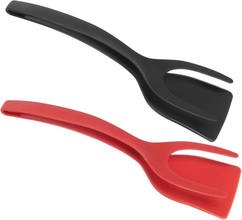 Kisangel 2pcs 2 in 1 Spatula and Tongs Kitchen Spatula Tongs Egg Flipper Spatula Tongs Cooking Utensils(Red, Black)...