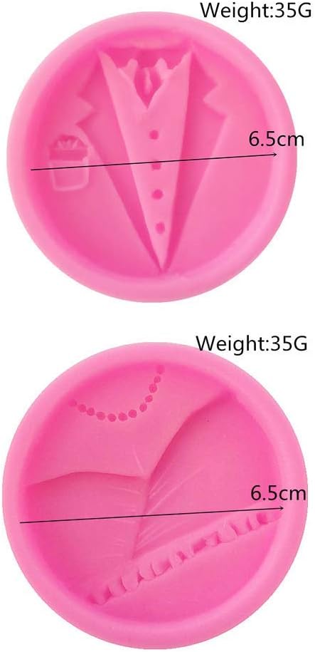 Bride and Groom Fondant Mold Set - Tuxedo Wedding Dress Cake Topper Decorating Chocolate Candy Polymer Clay Resin Epoxy Mold (Pink/Gray)...