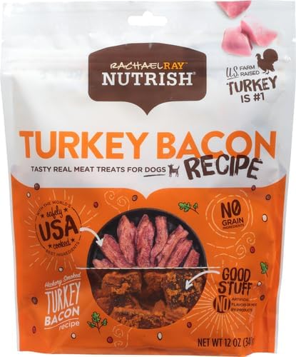Rachael Ray Nutrish Turkey Bites Real Meat Grain Free Dog Treats, Turkey Recipe with Hickory Smoked Bacon Flavor, 12 Ounces (Packaging May Vary)...