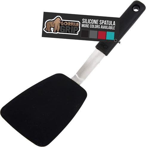 Gorilla Grip Nonstick Heat Resistant BPA-Free Silicone Spatula, Non Scratch Flexible Head for Pans, Slip Resistant Soft Rubber Handle, Stainless S...