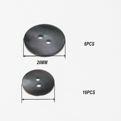 Black Genuine Mother of Pearl Buttons Set,22PCS/Pack(16PCS 15MM+6PCS 20MM),2 Holes Bulk Natural MOP Pearl Shell Buttons for DIY Sewing Crafts,Shir...