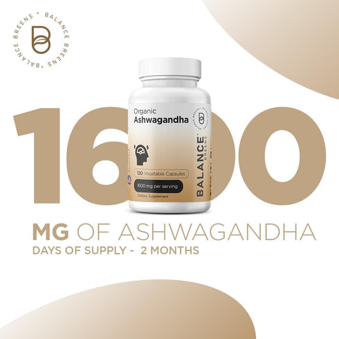 Certified Organic Ashwagandha 1600mg, 120 Veg Capsules - Supports Sleep & Balanced Energy Levels (120 Count (Pack of 1))...