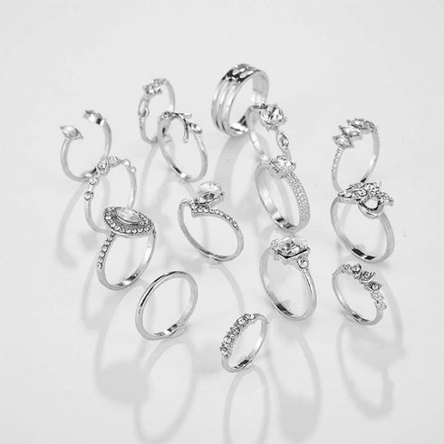 15 Pcs Bohemian Stackable Joint Knuckle Ring Set Crystal Heart Finger Ring Sparkling Rhinestone Midi Rings for Women...