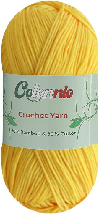8 Skeins Crochet Knitting Yarn 70% Rayon derived from Bamboo, 30% Cotton Superfine Fingering Weight Sunny Cat Cotonnio Imported (Sun Flower)......
