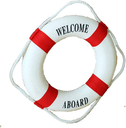 MorroMorn Lifebuoy Wall Hanging Decor - Welcome Aboard Mediterranean Style Home Decoration (Red, 14")...