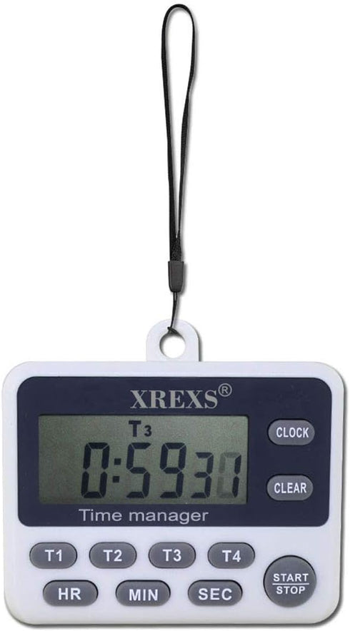 XREXS 4-Channel Digital Kitchen Timer Clock with Large LCD Display, 4 Groups Simultaneous Timing Countdown Up Pocket Timer, Magnetic Attachable (B...