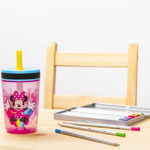 Zak Designs Disney Kelso Tumbler 15 oz Set (Minnie Mouse) Leak-Proof Screw-On Lid with Straw, Made of Durable Plastic and Silicone, Perfect Bundle...