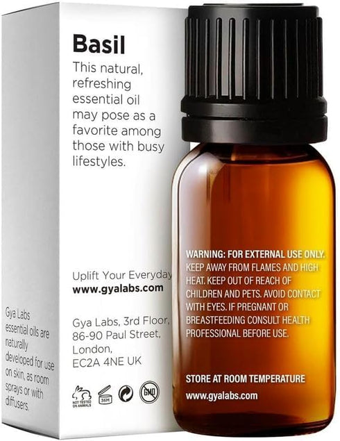 Gya Labs Basil Essential Oil for Diffusers - 0.34 Fl Oz - 100% Pure Natural Basil Oil for Skin, Massage, Fragrance & Candles Making Scent...