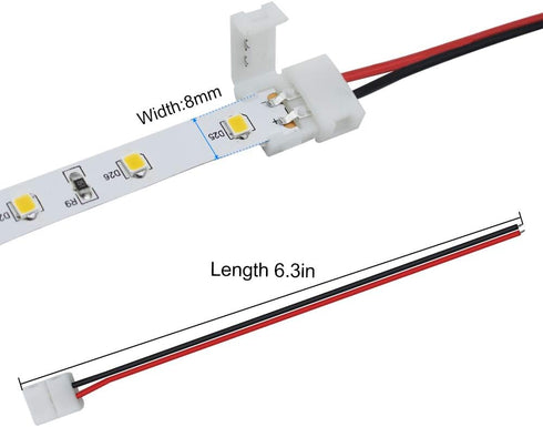 LightingWill 10pcs Pack Strip Wire Solderless Snap Down 2Pin Conductor LED Strip Connector for 8mm Wide 3528 2835 Single Color Flex LED Strips...