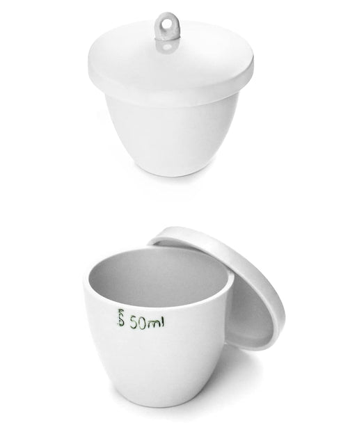 QWORK Lab Porcelain Crucible with Lid, 2 Pack, 50ml Capacity, White, Smooth Surface, for Laboratory School to Heat Chemical Compounds...