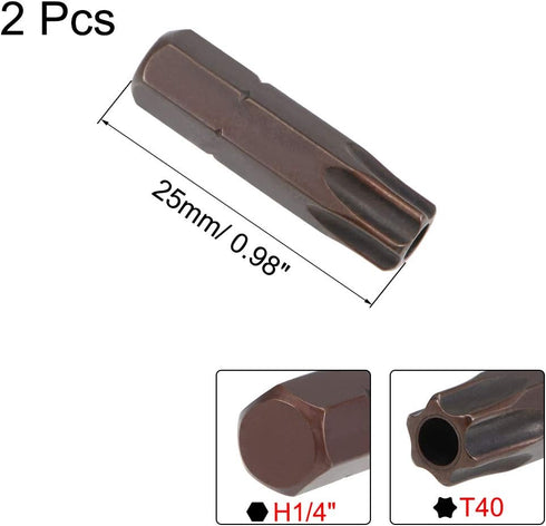 uxcell Torx Bits 2pcs 1/4 Inch Hex Shank Magnetic TT40 Screwdriver Bit Set 25mm Length S2 Screw Driver Kit Tools...