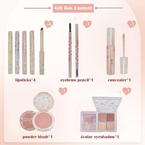 Makeup Kit for Women 8 Pieces Makeup Sets, 4 Color Lipsticks& Eyeshadow, Eyebrow Pencil, Concealer, Blush Palette 8Pcs Gift Box Makeup Bundle Valu...