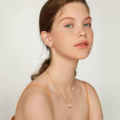 VNOX Butterfly Matte Finish Rose Gold Plated Stainless Steel Bracelet Ring Necklace and Stud Earrings Jewelry Set for Women Teen...