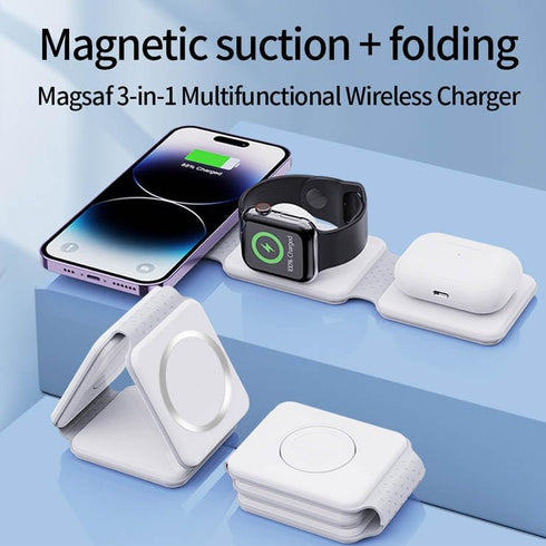 Fast Foldable wireless charger with strong magnet silicone rubber for Android and iOS Smartphones and other iOS devices little Protection bag Incl...