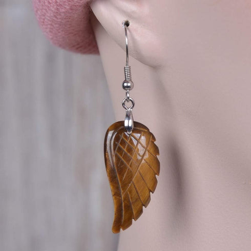 Gemstone Crystal Healing Reiki Chakra Handmade Angel Wing Dangle Earrings...