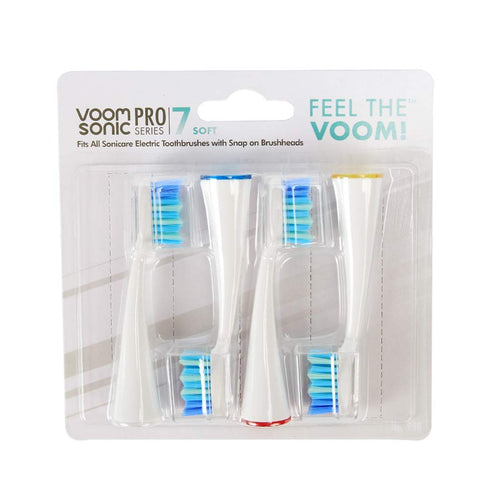 Voom Sonic Pro 7 Series Replacement Brush Heads Advanced Bristle Technology Soft Dupont Nylon Bristles Oral Care - White - Pack of 4...