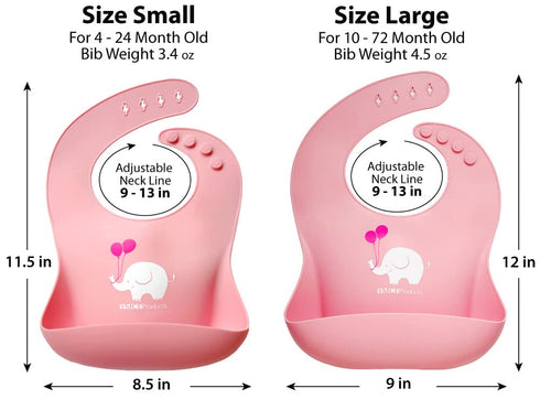 2-Pack Waterproof Silicone Baby Bib Lightweight Comfortable Easy-Wipe Clean (Purple/Light Pink, Large)...
