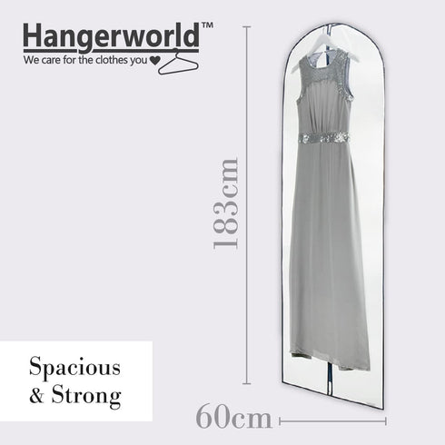 HANGERWORLD 72inch Long Dress Bag Garment Protector Covers - Pack of 3, Showerproof Clear PEVA Plastic, Mixed Color Trim...
