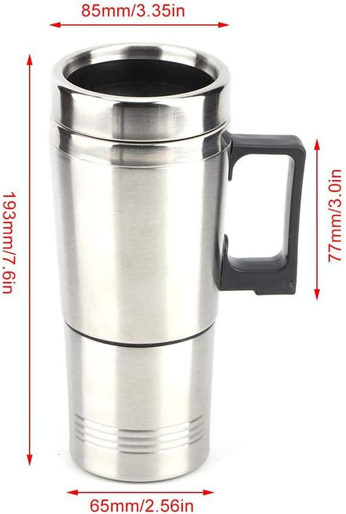 Qiilu Car Electric Kettle, 12V 350ml+150ml Stainless Steel Portable Car Electric Heating Mug Drinking Cup Travel Kettle Water Boiler for Water Tea...