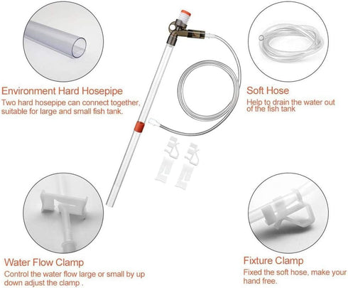 Aquarium Gravel Cleaner Fish Tank Kit Long Nozzle Water Changer for Water Changing and Filter Gravel Cleaning with Air-Pressing Button and Adjusta...