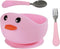 Silicone Toddler Bowl with Suction Plus Baby Spoon and Fork Gift in Carton Duck Style as Child Snack Eating Utensils for Your Infant Solid Food Se...