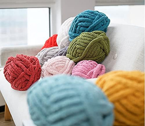 Chunky Knit Chenille Yarn for Hand Knitting Blankets, Super Soft Big Jumbo Blanket Yarn, Dark Grey......