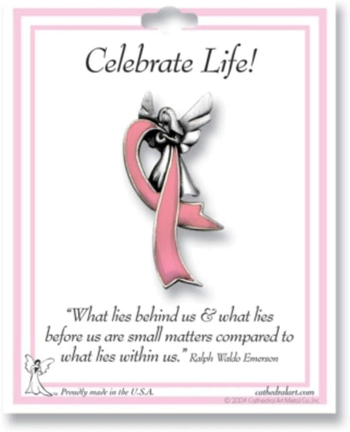 Breast Cancer Prayer Token with Patron Saint Agatha Prayer Card and Pink Ribbon Lapel Pin with Angel with Wings Design | Inspirational Gift Set of...