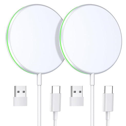 2 Pack Magnetic Wireless Charger 15W Fast Apple Mag-Safe Charger for iPhone 15/14/13/12 Series Magnet Charging Pad for AirPods 3/2/Pro with 5ft Du...