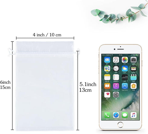 HRX Package 100pcs White Organza Bags, 4x6 inch Mesh Bags Drawstring Gift Bags Jewelry Pouches for Candy Wedding Favors Christmas...