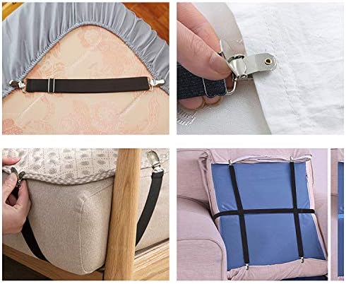 Adjustable Bed Sheet Clips, Sheet Fasteners Holder Straps and Suspender, Gripper, Extend From 21" to 80" Long Style Elastic Fasteners Bands Heavy ...