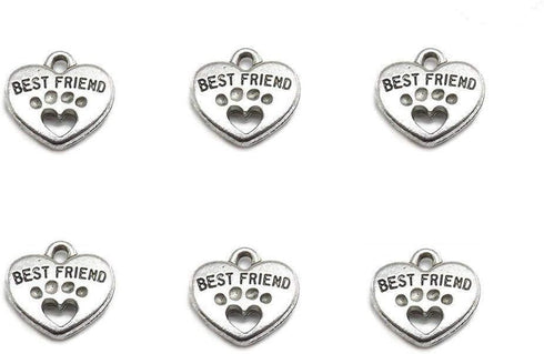 ALIMITOPIA 30pcs Heart Shape Pet Paw Print Best Friend Paw in Heart Lettering Charm Double-sided Pendant for DIY Bracelet Necklace DIY Jewelry Mak...