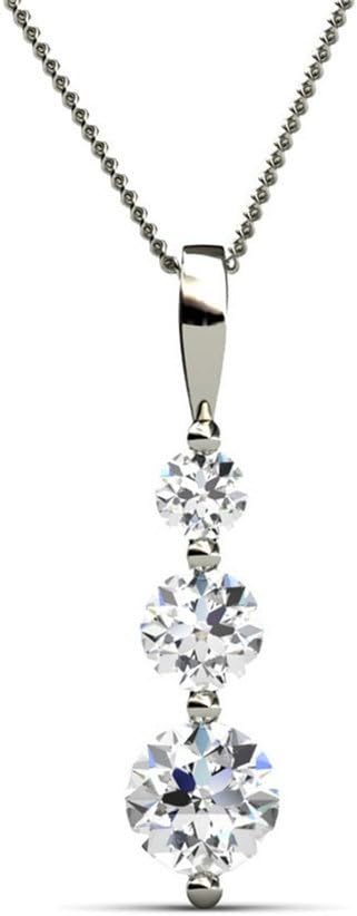 Cate & Chloe Willow Eternal 3 Stone Pendant Necklace, Women's 18k White Gold Plated Necklace with Crystals, 3 Beautiful Sparkling Crystal Stones S...