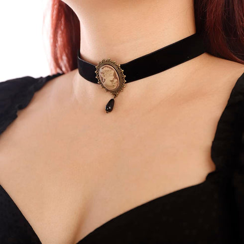 Denifery Gothic Vintage Victorian Choker Necklace Cameo Choker Necklace Black Velvet Choker Goth Vintage Jewelry for Women (Style 2)...