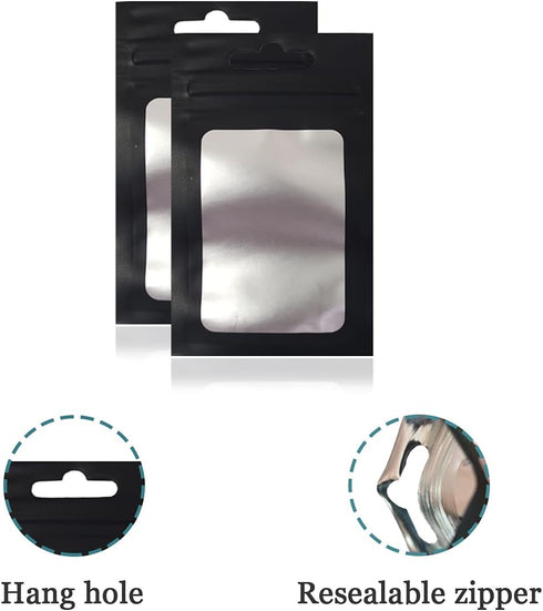 PABCK 100 Pack Resealable Window Zipper Lock Bags 3x4.7 inch(Usable Size 2.55x3.35 inch) with Euro Hang Hole for Zip Food Storage Lock Pouches Pla...