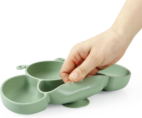 PandaEar 2 Pack Silicone Suction Plates for Baby, Divided Unbreakable Toddler Plate with 2 Pack Spoons for Self Feeding, Babies Utensils Feeding S...