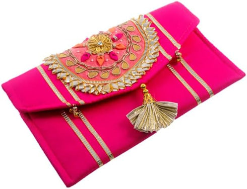 Handmade Gota Pati work Purse Wallet Batawa Clutch Hand Stitched Traditional Ethnic Golden Work Wedding Envelope for Girls Women for Party Wedding...