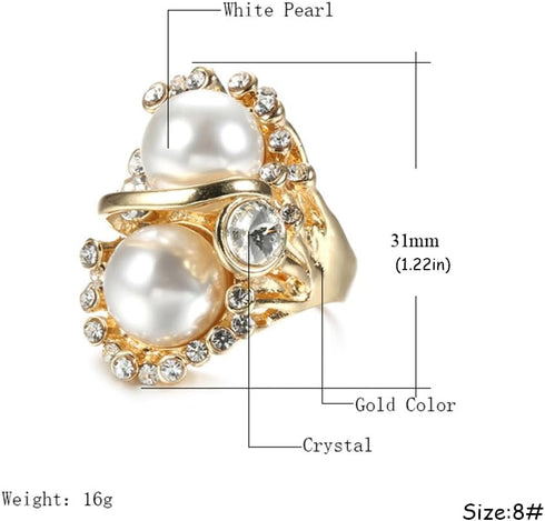 Boho CZ Pearl Statement Ring for Women Girls Golden Cubic Zirconia Imitation Pearls Finger Rings Comfort Fit Dainty Birthday Engagement Wedding An...