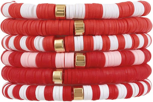COLORFUL BLING 6Pcs/Set Bohemia Heishi Clay Surfer Bead Stretch Bracelets Vinyl Disc Polymer Stackable Layering Bracelet Set Preppy Summer Beach J...