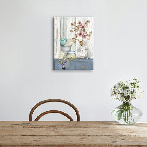 Bathroom Decor Wall Art Farmhouse Flower Pictures Floral Bathroom Wall Decor Bath Towel Bathroom Pink Poppy Vase Canvas Prints Blue White Painting...
