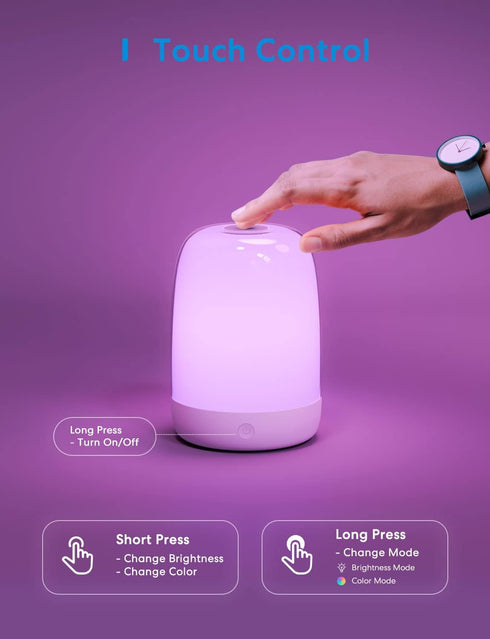 meross Table Lamp, Touch Control, Adjustable Brightness, Multi-Color Bedside Lamp, Portable Rechargeable Night Light for Bedroom...