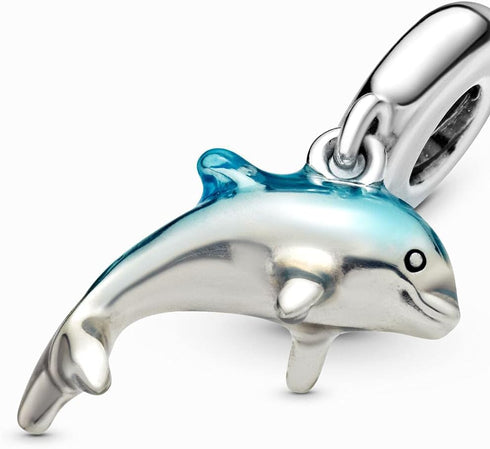 Shimmering Dolphin Dangle Charms 925 Sterling Silver Dolphin Pendant wih Enamel for Bracelets...