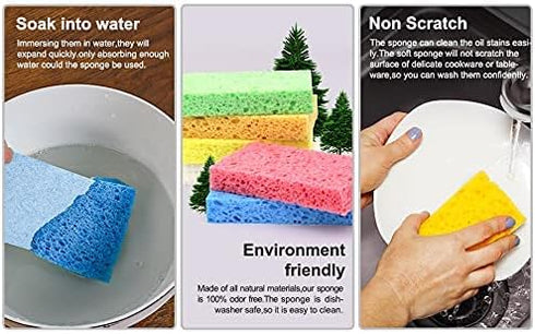 Cellulose Sponges,Heavy Duty Scrub Kitchen Sponge,Clean Tough Messes without Scratching Sponges Kitchen,Pop Up Eco Sponges DIY (6 Pack)...