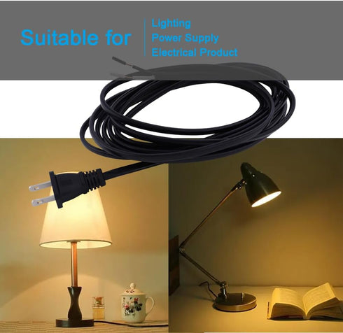 Replacement Power Cord Pigtail 18AWG 2 Prong 6FT Flat Shape 2 Wire Power Supply Cord Open End 110V Polarized Plug Black Cable 18 Gauge Open Wire 2...