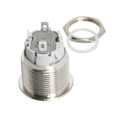 Latching Push Button Switch 36V Waterproof Stainless Steel Metal 3/4" Mounting Hole Blue LED SPST Switch for Electrical Equipment, 2 Pcs, Flat Rou...